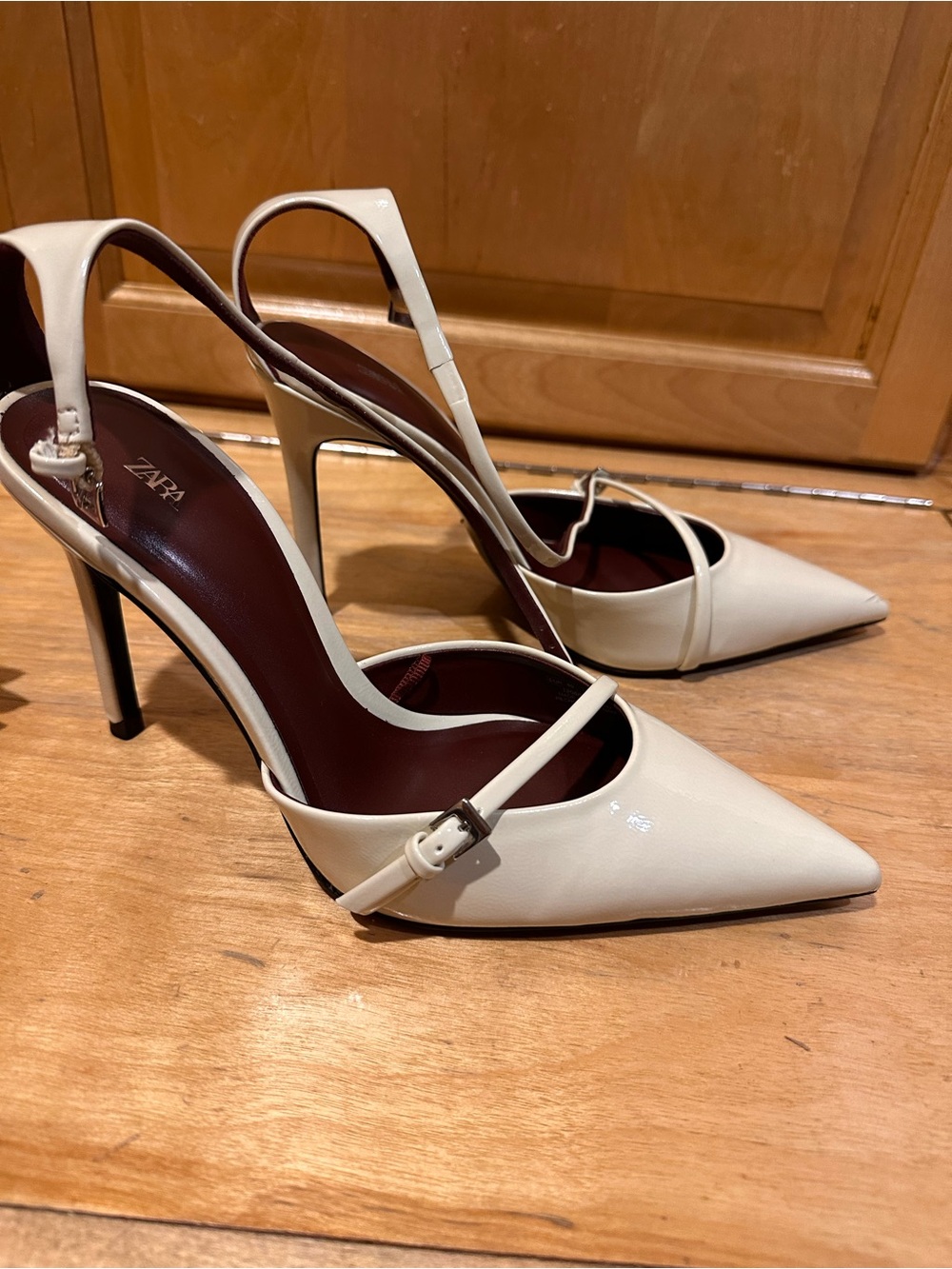 Zara Ivory Pointed-Toe Slingback Heels
